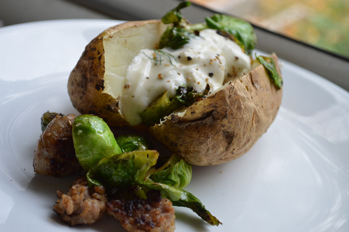 Baked Potatoes with Brussels Sprouts - The Veggie Fairy Team