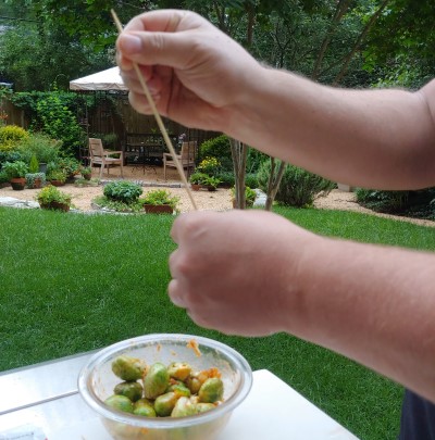 grilling brussels sprouts - skewer