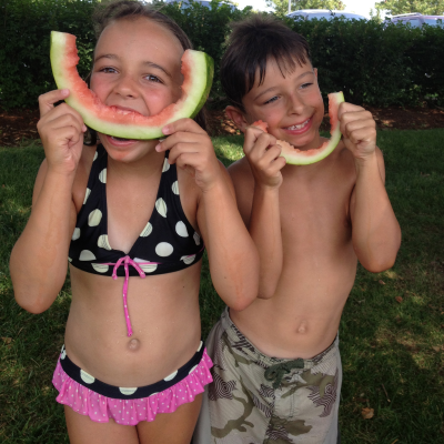 kids eating watermelon